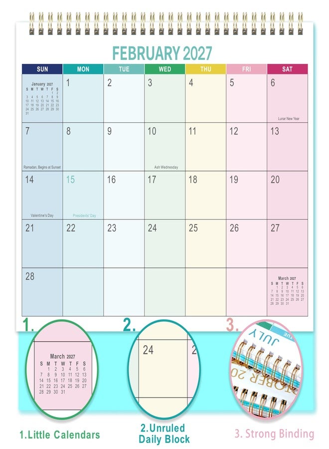 آرت فان تقويم مكتبي 2026-2027 - يوليو 2026 - ديسمبر 2027، مقاس 9.8 × 8.3 بوصة، تقويم مكتبي قائم قابل للطي، ورق سميك، صفحات للملاحظات، تجليد حلزوني مزدوج، مربعات غير مسطرة - ألوان قوس قزح - Image 4