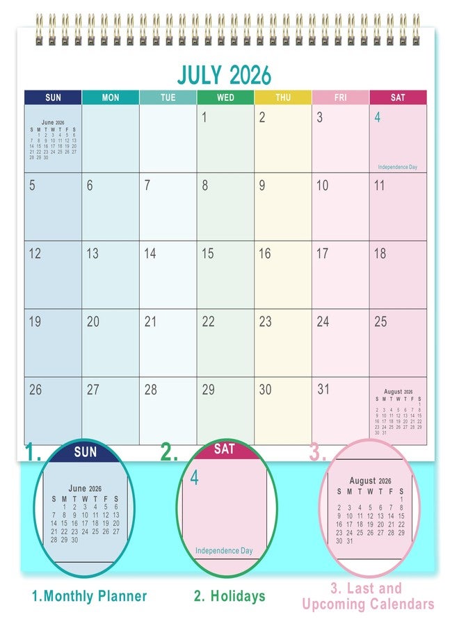 آرت فان تقويم مكتبي 2026-2027 - يوليو 2026 - ديسمبر 2027، مقاس 9.8 × 8.3 بوصة، تقويم مكتبي قائم قابل للطي، ورق سميك، صفحات للملاحظات، تجليد حلزوني مزدوج، مربعات غير مسطرة - ألوان قوس قزح - Image 3