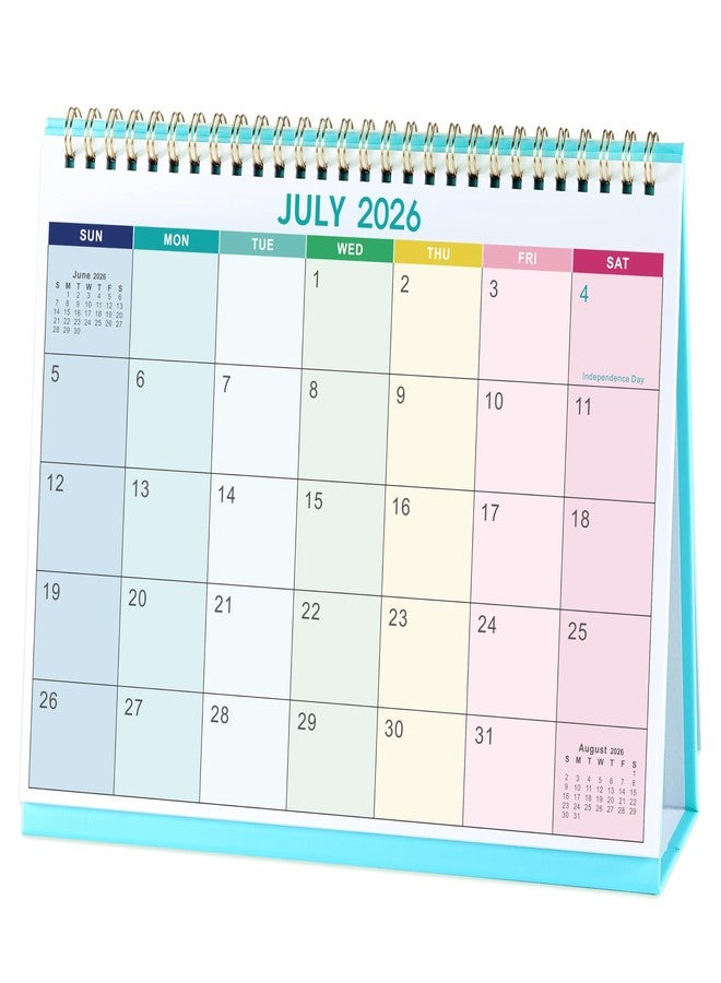 آرت فان تقويم مكتبي 2026-2027 - يوليو 2026 - ديسمبر 2027، مقاس 9.8 × 8.3 بوصة، تقويم مكتبي قائم قابل للطي، ورق سميك، صفحات للملاحظات، تجليد حلزوني مزدوج، مربعات غير مسطرة - ألوان قوس قزح - Image 1