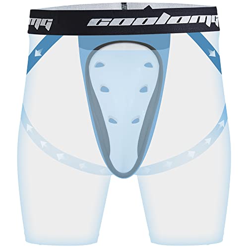 COOLOMG Men Compression Shorts with Athletic Cup Sliding Underwear for Baseball Football MMA Lacrosse Field Hockey Black M - Image 2