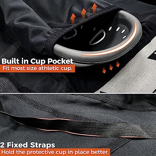 COOLOMG Men Compression Shorts with Athletic Cup Sliding Underwear for Baseball Football MMA Lacrosse Field Hockey Black M - Image 4