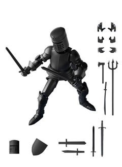 Movable 3d Printed Doll Toys， Full Body Mechanical Movable Toy, Magnetic Toys,Comes with 14 PCS of Equipment, Table Decoration, for Kids/Friends (Black)
