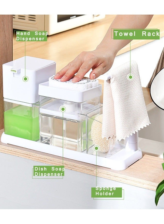 CityRiya-Long Kitchen Soap Dispenser, Kitchen Soap Pump and Sponge Caddy, 4 in 1 Kitchen Dish Soap Dispenser Set with Pump, Hand/Dish Soap Dispenser for Kitchen Sink, Bathroom, Washing Soap Dispenser  - Image 3