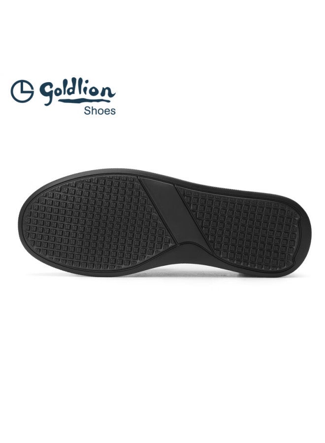 Goldlion Men's Business Casual Leather Shoes Hollow Breathable Slip-on Perforated Casual Shoes G275320380aad Black Size 42 - Image 3