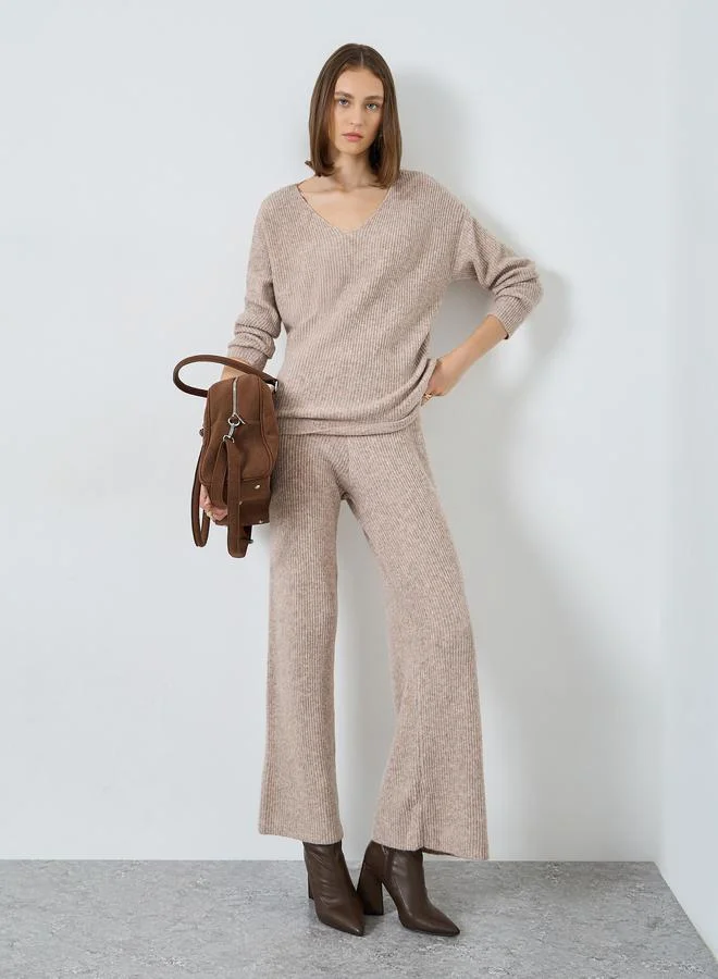 Styli V Neck Oversized Knit Sweater and Pants Co-Ords