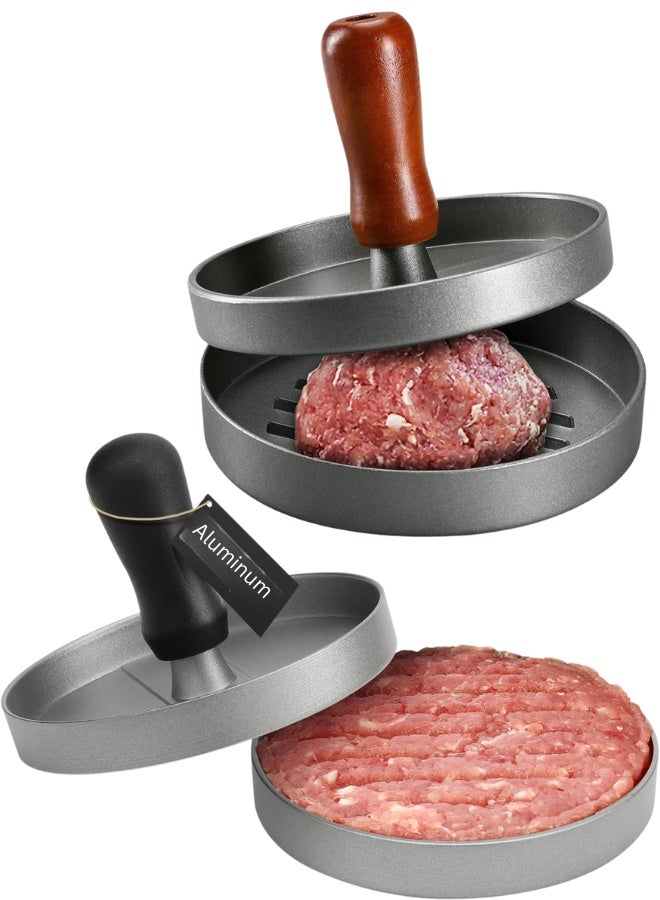 مكبس برجر من الألومنيوم، مكبس شواء ذو ​​حافة مسطحة مستديرة لبرجر مقرمش، أداة برجر لملحقات الشواية والصاج، لحفلات الشواء والحفلات الخلفية - Image 1