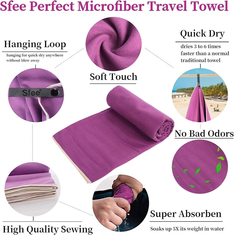 Sfee 2 Pack Microfiber Travel Towel - Quick Dry, Super Absorbent, Compact Lightweight for Camping, Sports, Swim, Gym, Beach, Hiking, Pool, Backpacking, Bath, Yoga - Image 3