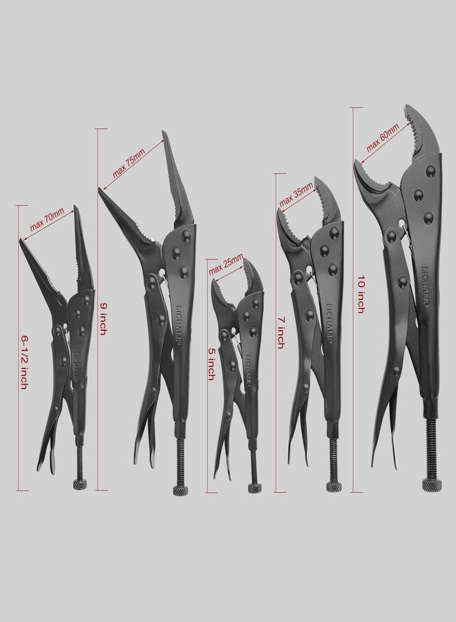 Lichamp مجموعة كماشة قفل ملزمة من Lichamp، 5 قطع، 10 9 7 6 5 بوصة، كماشة فك منحنية ومجموعة كماشة بمقبض فك منحني - Image 2