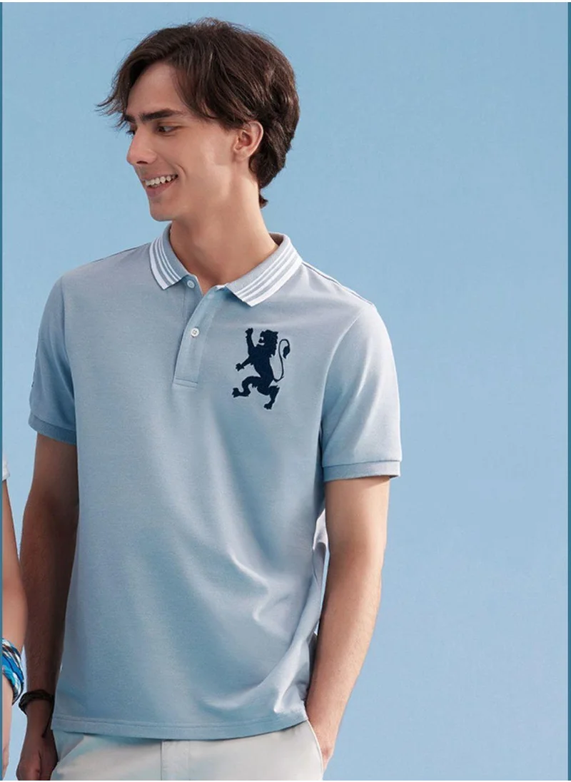 GIORDANO Men's 3D Lion Polo: Slim Fit, Bold Embroidery, Premium Pique