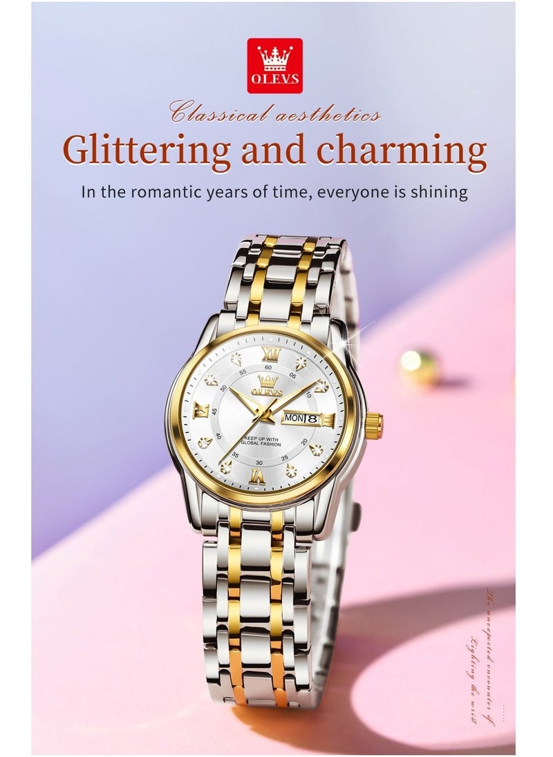 OLEVS ساعات نسائية عصرية كوارتز من الفولاذ المقاوم للصدأ مقاومة للماء فضي 5513 - Image 4