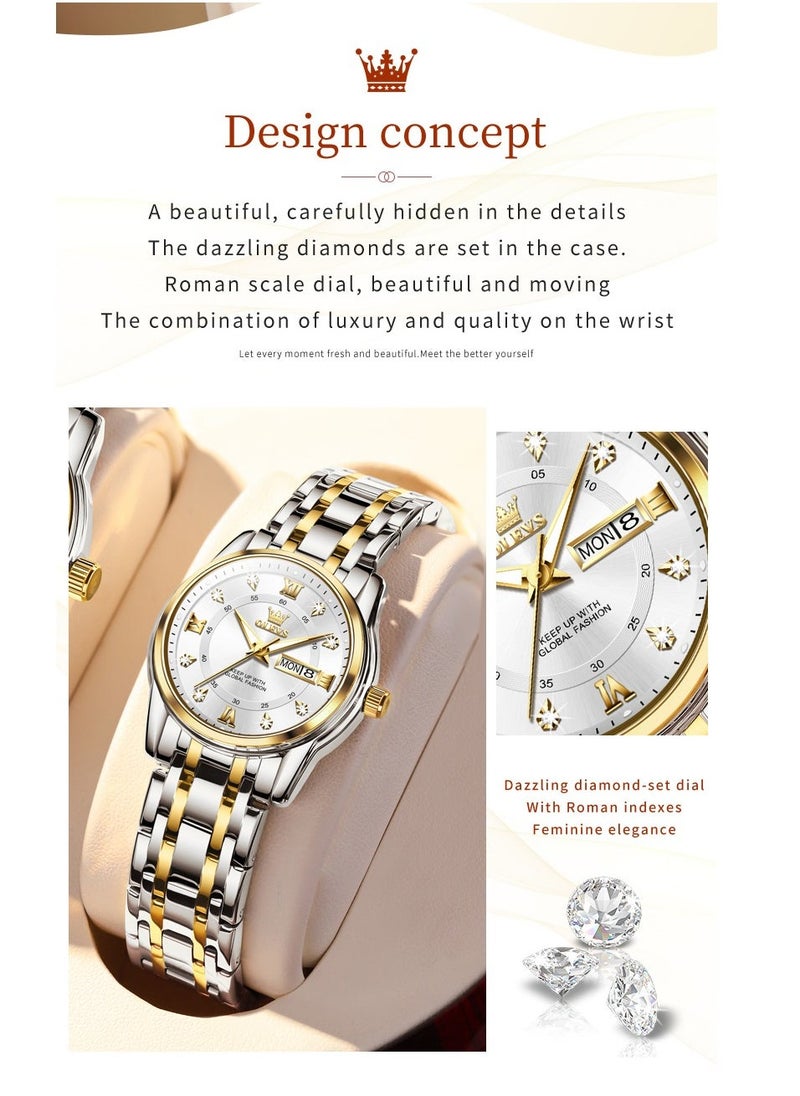 OLEVS ساعات نسائية عصرية كوارتز من الفولاذ المقاوم للصدأ مقاومة للماء فضي 5513 - Image 2