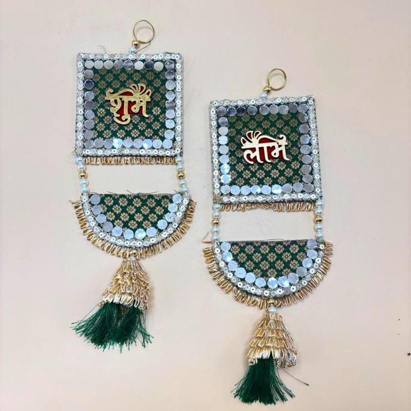 THE HOME CO. Enhance your home style The Home Co shubh labh for Door Entrance 1 Pair Golden Side Door hangingstoran for Home Decoration shubh labh Door Hanging Door Tags Diwali ShoonSoohnShun for Home mandir Green Large - Image 3