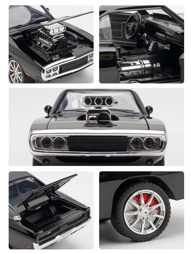 Invite Enterprise 1:24 Big Fast And Furious Dodge Charger Diecast Model Metal Pull-Back Car With Sound, Light, And Opening Doors: Kids' Toy Vehicle Gift (F7- Black) - Image 4