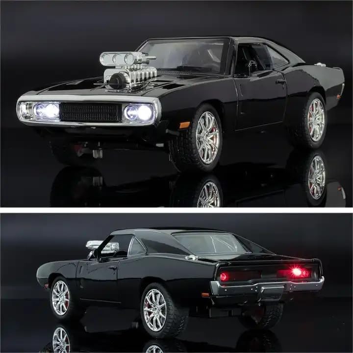 Invite Enterprise 1:24 Big Fast And Furious Dodge Charger Diecast Model Metal Pull-Back Car With Sound, Light, And Opening Doors: Kids' Toy Vehicle Gift (F7- Black) - Image 2
