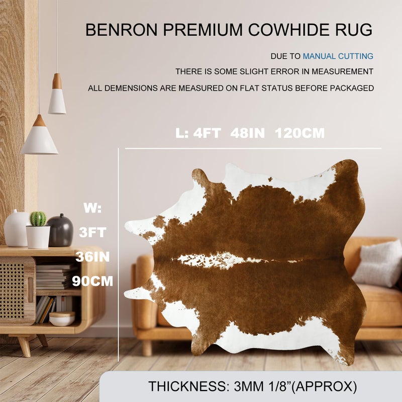 BENRON Faux Cowhide Rug Accent Western Rug Ultra-Thin Cow Print Rug 3x4 Cow Hide Rug Cute Animal Rugs for Bedroom Living Room Man Cave Carpets Khaki Brown - Image 2
