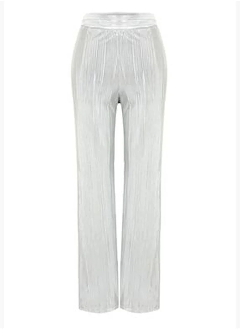 trendyol Silver Wide Leg Pleated Trousers