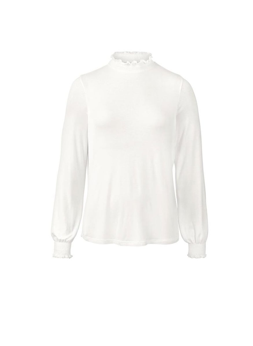 Tchibo Women Ruffle Collar Long Sleeves Plain Blouse, White  - Image 3