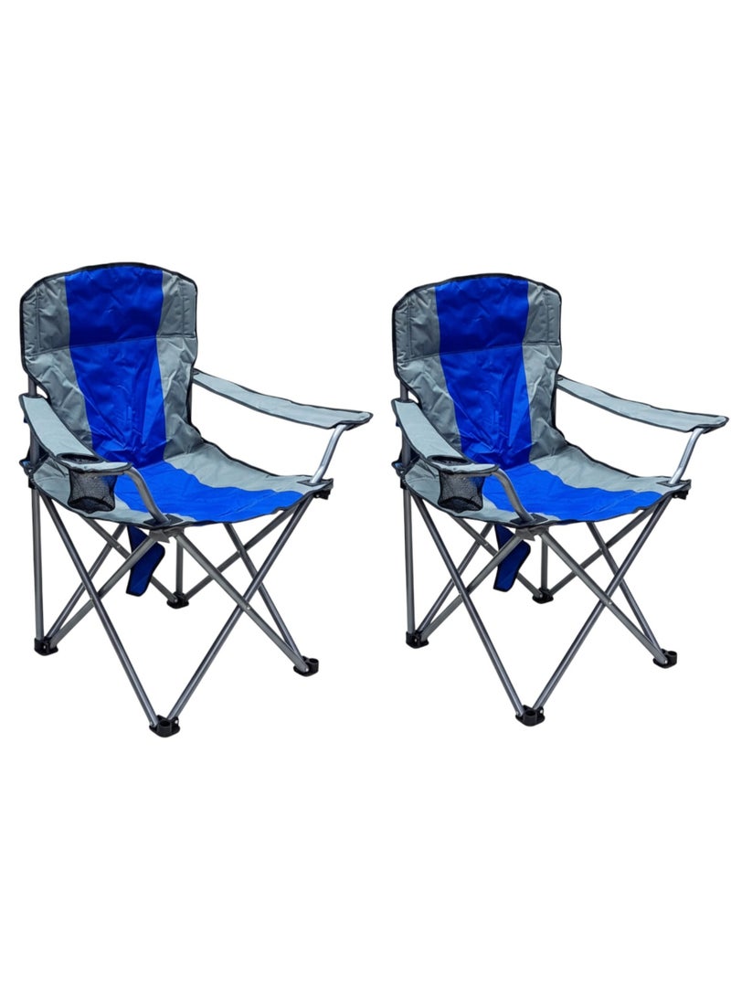 GO2CAMPS 2 PCS Premium Foldable Camping Chair with Cup Holder | Heavy-Duty Steel Frame, 150 KG Weight Capacity | Lightweight, Compact Outdoor Chair for Desert Camping, Beach, Picnic, Travel, Trip & Fishing - [BLUE] - Image 1