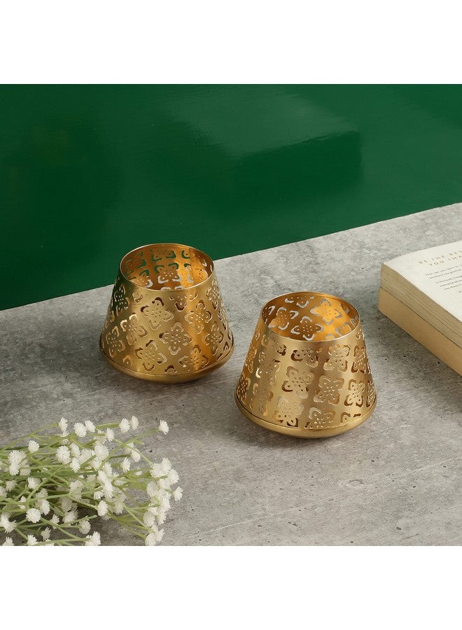 Heyearth Set of 2 Votive Tealight Candle Holders for Dining Table Centerpiece, Coffee Table, Mantel, Or Any Table Top.Modern Candle Stand for Home Decoration - Gold - 3 Inches - Image 4