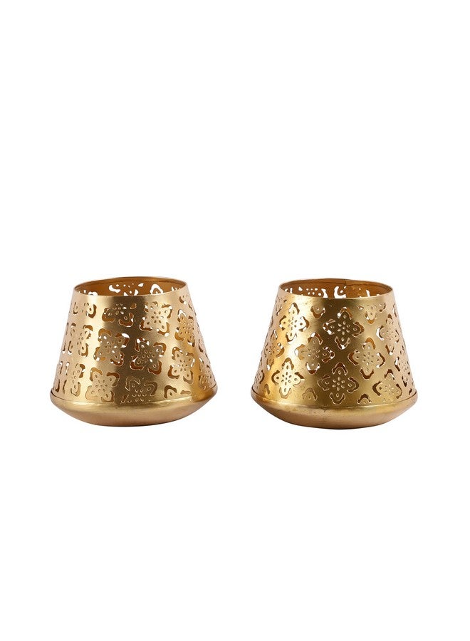Heyearth Set of 2 Votive Tealight Candle Holders for Dining Table Centerpiece, Coffee Table, Mantel, Or Any Table Top.Modern Candle Stand for Home Decoration - Gold - 3 Inches - Image 5