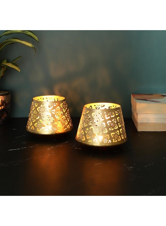 Heyearth Set of 2 Votive Tealight Candle Holders for Dining Table Centerpiece, Coffee Table, Mantel, Or Any Table Top.Modern Candle Stand for Home Decoration - Gold - 3 Inches - Image 1
