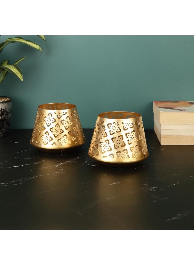 Heyearth Set of 2 Votive Tealight Candle Holders for Dining Table Centerpiece, Coffee Table, Mantel, Or Any Table Top.Modern Candle Stand for Home Decoration - Gold - 3 Inches - Image 2