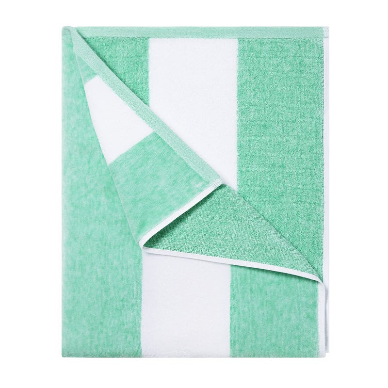 HENBAY Cotton Oversized Beach Towel - Large 70 x 35 Inch Pool Towel, Green Striped Quick Dry Swimming Cabana Towel - Image 1