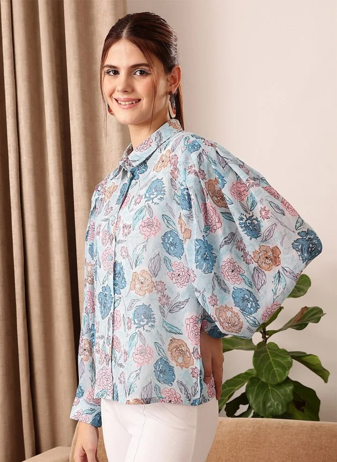 STREET 9 Floral Printed Puff Sleeve Top for Women