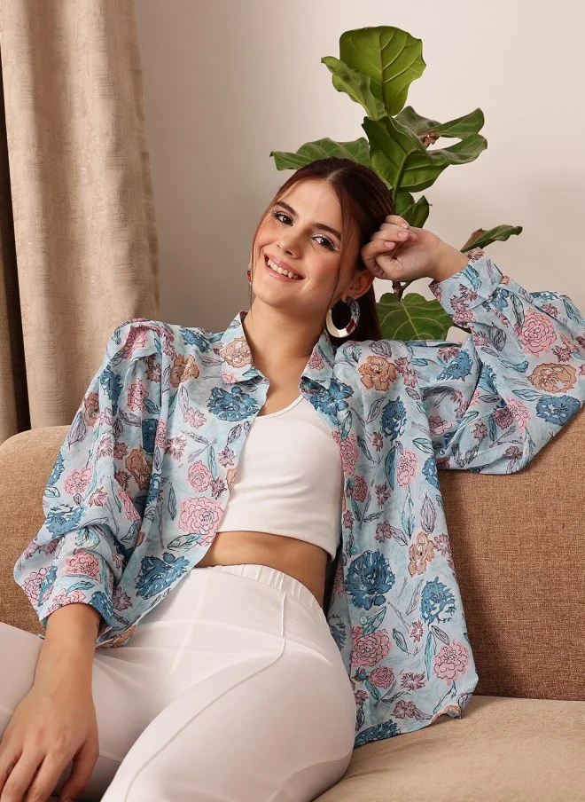 STREET 9 Floral Printed Puff Sleeve Top for Women