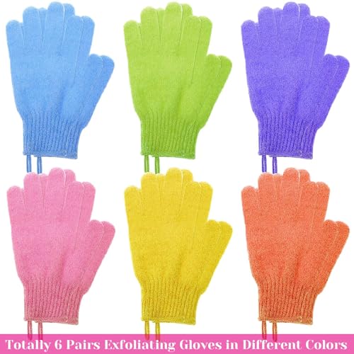 anezus Exfoliating Gloves, 6 Pairs Shower Scrub Gloves Bath Loofah Glove Exfoliating for Women to Remove Dead Skin for Body Exfoliate (6 Colors) - Image 2