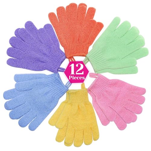 anezus Exfoliating Gloves, 6 Pairs Shower Scrub Gloves Bath Loofah Glove Exfoliating for Women to Remove Dead Skin for Body Exfoliate (6 Colors) - Image 1