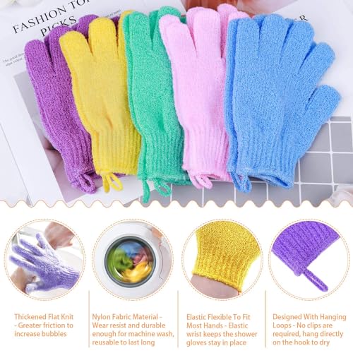 anezus Exfoliating Gloves, 6 Pairs Shower Scrub Gloves Bath Loofah Glove Exfoliating for Women to Remove Dead Skin for Body Exfoliate (6 Colors) - Image 3