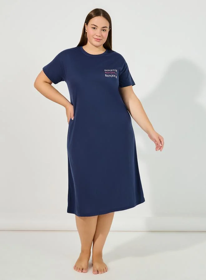 Styli Plus Size Happiness Waves Sleep T-Shirt Dress