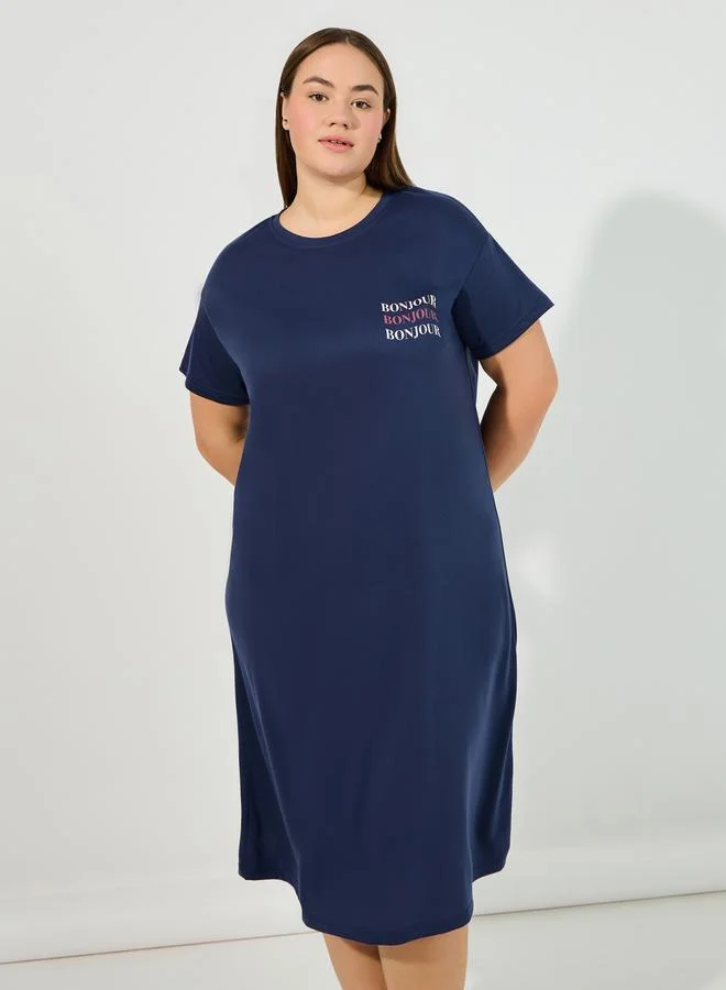 Styli Plus Size Happiness Waves Sleep T-Shirt Dress