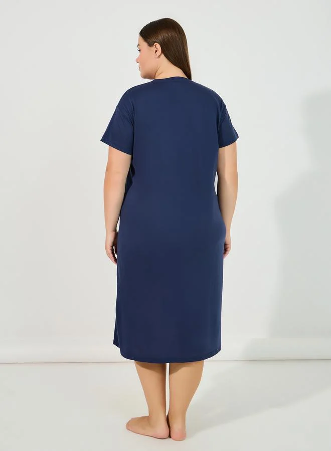 Styli Plus Size Happiness Waves Sleep T-Shirt Dress