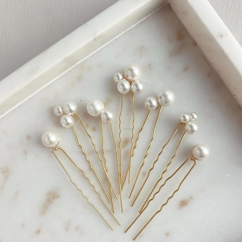DHANABAPA DHANABAPA Elegant Pearl Hair Pins for Women Gold Wedding Hair Accessories Bridal Hairpins for Updos Handmade Pearl Bobby Pins for Bridesmaids Prom Party and Special Occasions Set of 8  - Image 4