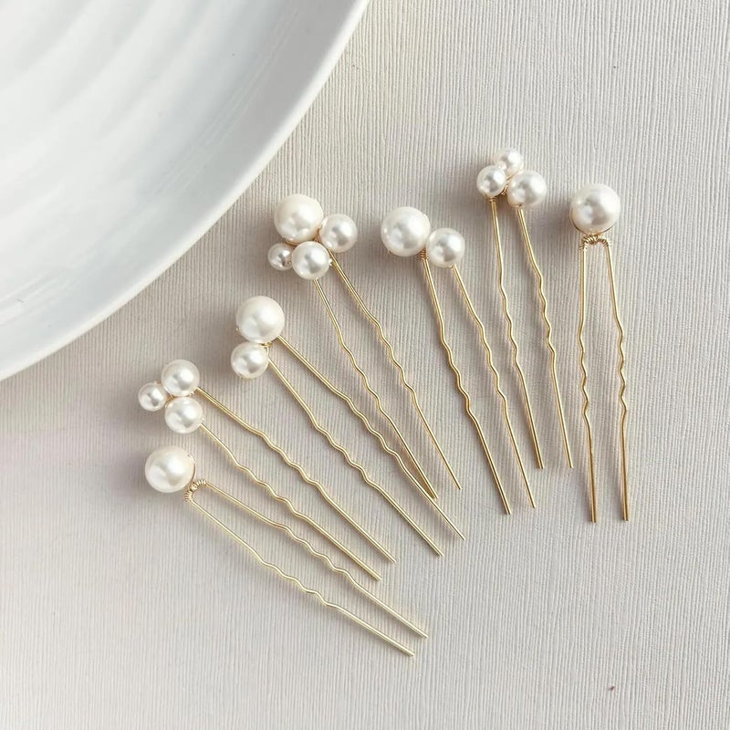 DHANABAPA DHANABAPA Elegant Pearl Hair Pins for Women Gold Wedding Hair Accessories Bridal Hairpins for Updos Handmade Pearl Bobby Pins for Bridesmaids Prom Party and Special Occasions Set of 8  - Image 1