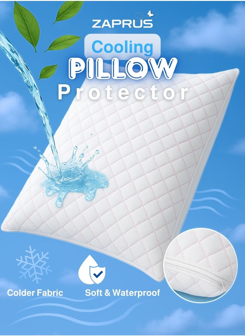 Zaprus Lavender Scented Waterproof Pillow Protector – 75x50 cm | Cooling Fabric 5°C Colder | Zipper Closure | Reduces Sweat | Machine Washable | Hypoallergenic & Breathable (Assorted Pack 1, 2 and 4)  - Image 2