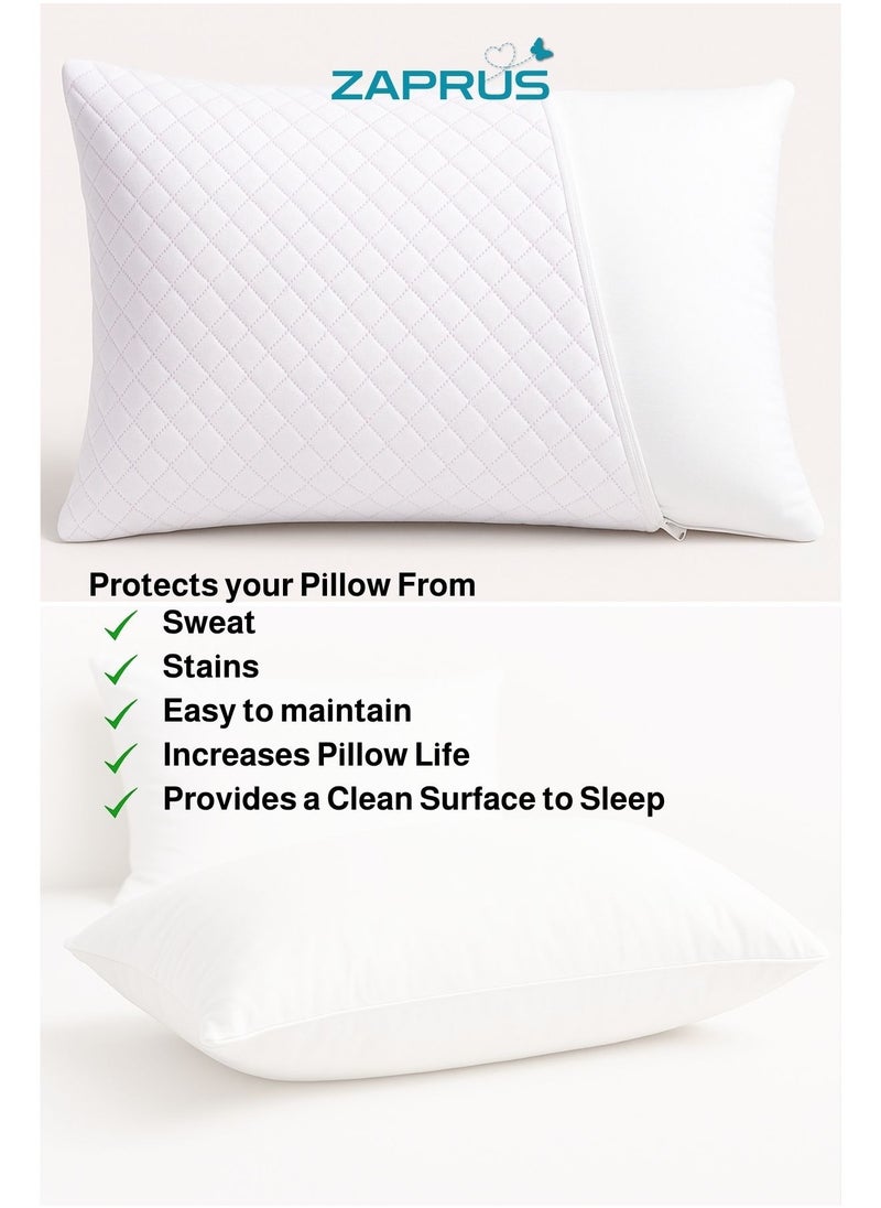 Zaprus Lavender Scented Waterproof Pillow Protector – 75x50 cm | Cooling Fabric 5°C Colder | Zipper Closure | Reduces Sweat | Machine Washable | Hypoallergenic & Breathable (Assorted Pack 1, 2 and 4)  - Image 4