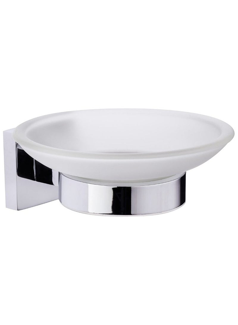 Stainless steel chrome wall mounted soap dish holder for bathroom glass soap tray with screws & anchors included rustproof soap stand for shower & sink. Squared - Image 1