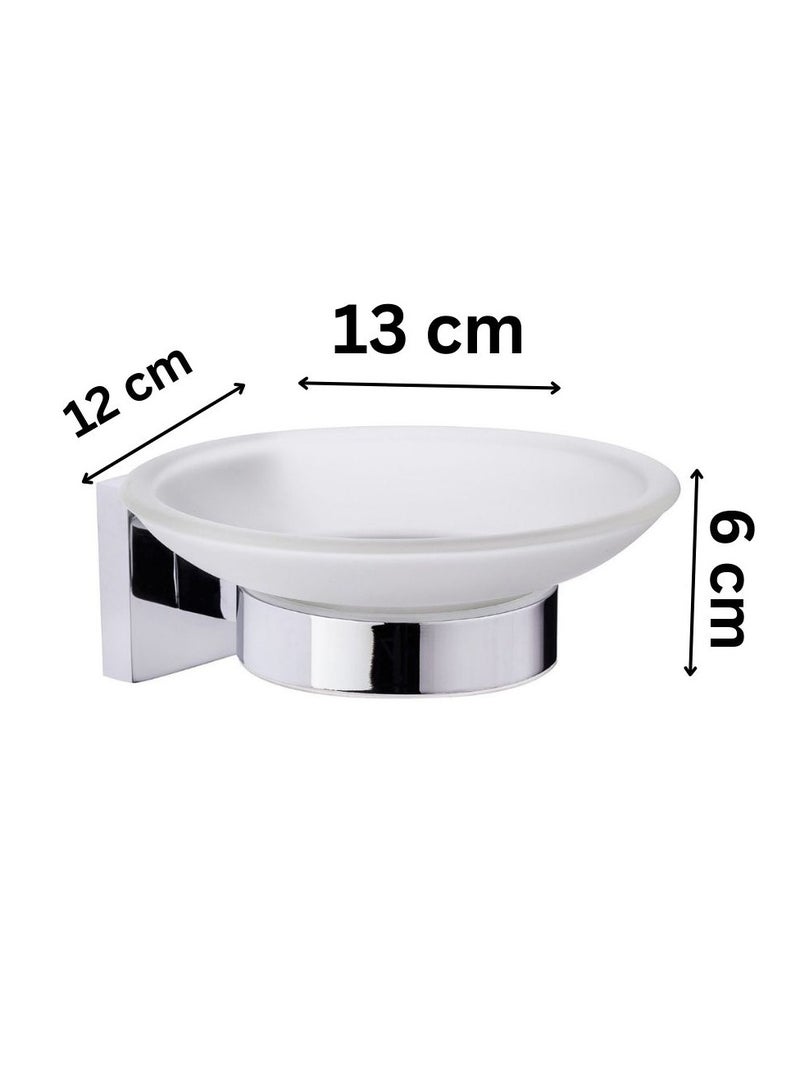 Stainless steel chrome wall mounted soap dish holder for bathroom glass soap tray with screws & anchors included rustproof soap stand for shower & sink. Squared - Image 2