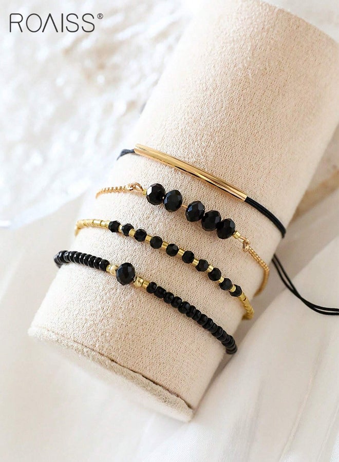 roaiss 4 Pcs Beaded Bracelets,Women's Multi-color Elastic Stacking Bangles, Boho Beach Bracelets Jewelry Set Suitable for Ladies Vacation Daily Wear - Image 4