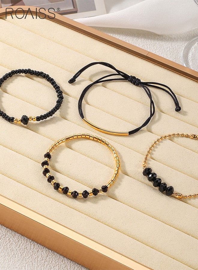 roaiss 4 Pcs Beaded Bracelets,Women's Multi-color Elastic Stacking Bangles, Boho Beach Bracelets Jewelry Set Suitable for Ladies Vacation Daily Wear - Image 5