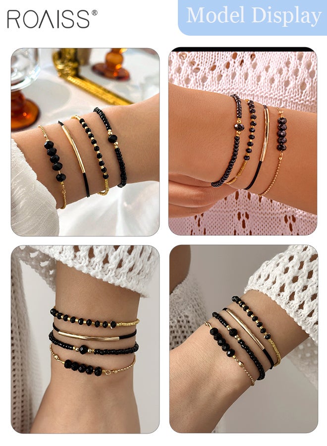 roaiss 4 Pcs Beaded Bracelets,Women's Multi-color Elastic Stacking Bangles, Boho Beach Bracelets Jewelry Set Suitable for Ladies Vacation Daily Wear - Image 3