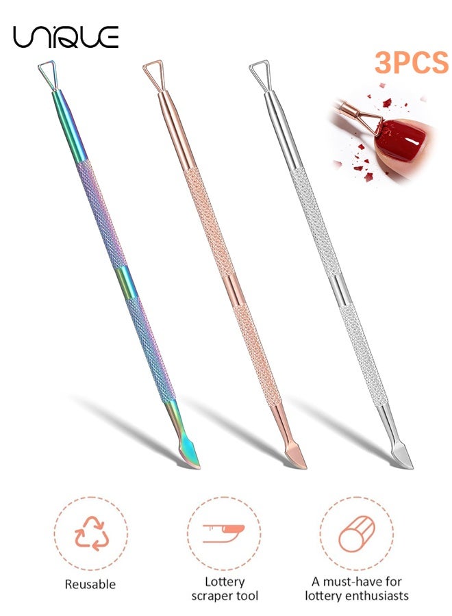 Unique 3 Pcs Nail Cuticle Pusher, Metal Nail Scraper for Gel Polish Remover, Triangle Tip Cuticle Cleaner, Manicure Tools for Fingernails and Toenails (Silver, Rose Gold, Colorful) - Image 1