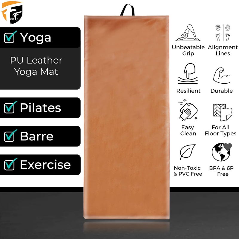 FirstFit حصيرة يوغا جلدية PU بسمك 10 مم | حصيرة يوغا سميكة إضافية للتمارين واللياقة البدنية والتأمل مع حزام حمل للرجال والنساء - الحجم (69 × 24 بوصة) كورال - Image 3