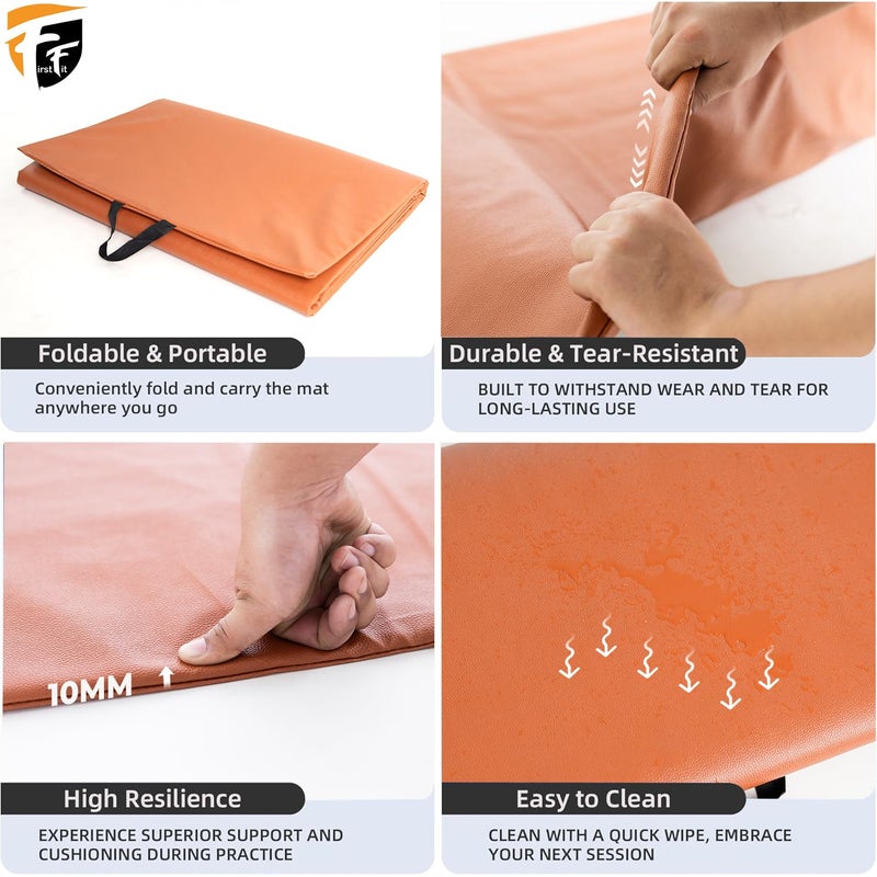 FirstFit حصيرة يوغا جلدية PU بسمك 10 مم | حصيرة يوغا سميكة إضافية للتمارين واللياقة البدنية والتأمل مع حزام حمل للرجال والنساء - الحجم (69 × 24 بوصة) كورال - Image 4