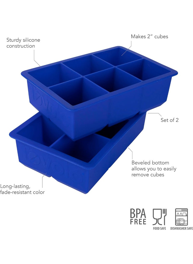 Tovolo Large 2” King Cube Ice Tray Pack of 2 Stratus Blue Ice Cube Trays for Whiskey Cocktails Smoothies, Big Square Ice Cube Mold Silicone Freezer Tray for Perfect Cubes BPA Free Dishwasher Safe - Image 4