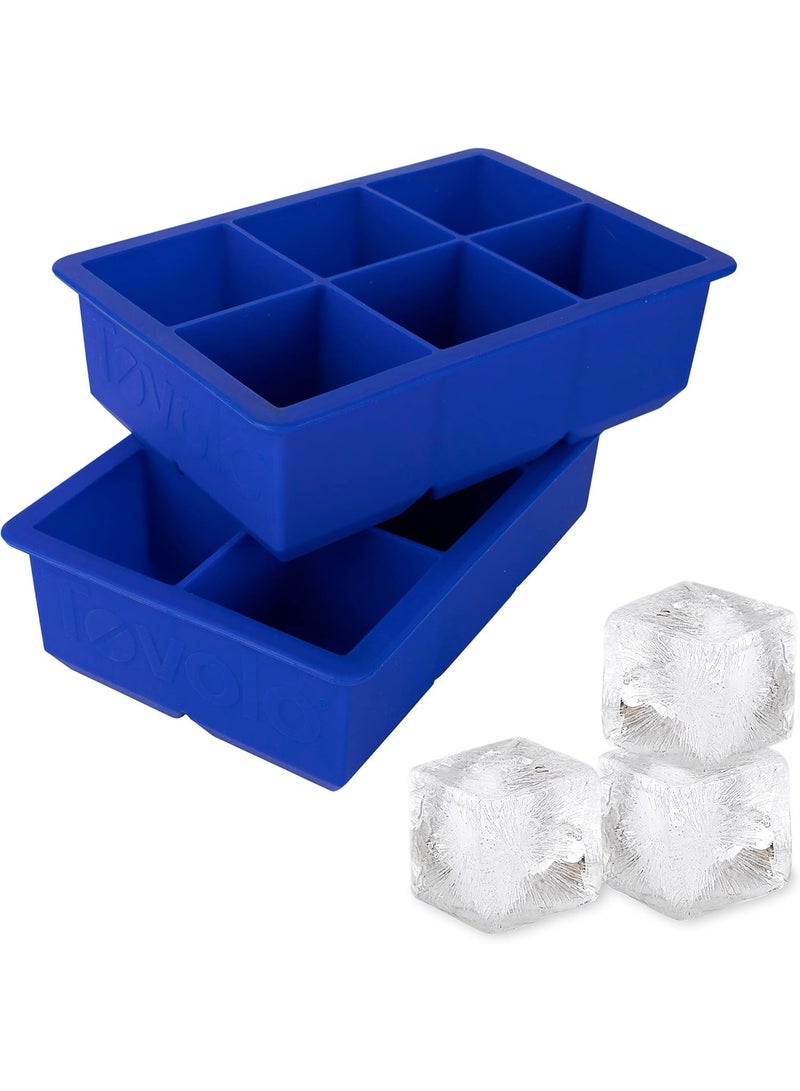 Tovolo Large 2” King Cube Ice Tray Pack of 2 Stratus Blue Ice Cube Trays for Whiskey Cocktails Smoothies, Big Square Ice Cube Mold Silicone Freezer Tray for Perfect Cubes BPA Free Dishwasher Safe - Image 1