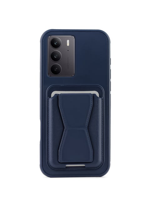 Leather back cover with card wallet Foldable Shockpoof Case compatible with Realme 14X/Realme C75 (Blue)